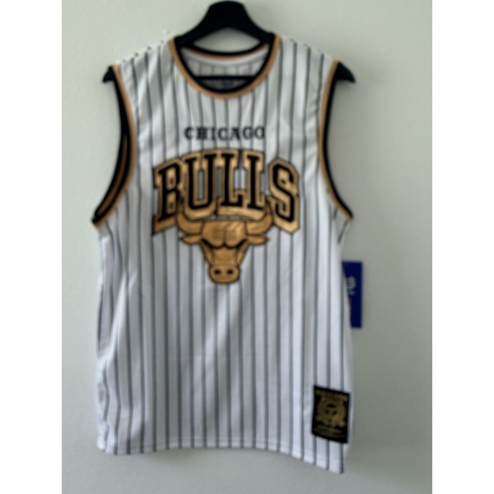 Ultra Game NBA Chicago Bulls Pinstripe Jersey White Gold Mesh Tank Top Small NWT